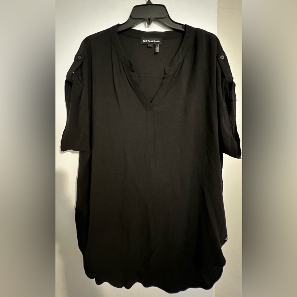 The black DKNY Jeans blouse, Size Large